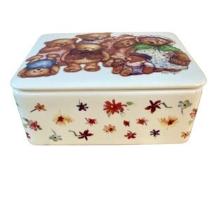 Mary’s Bears Porcelain Trinket Box Teddy Bears and Flowers Signed Mary Hamilton